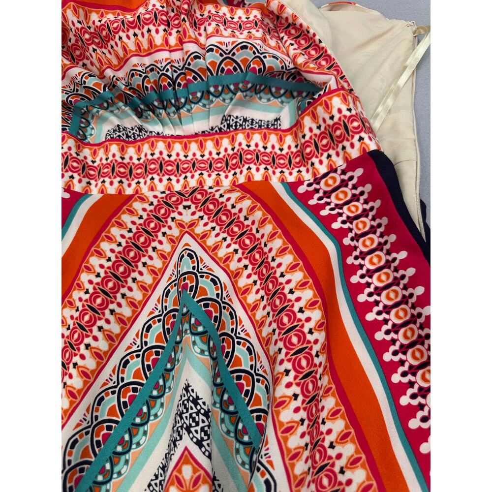 Eliza J Scarf Print Crepe De Chine Maxi Dress Keyhole Tie Pleated Boho Size 4 - Picture 9 of 13